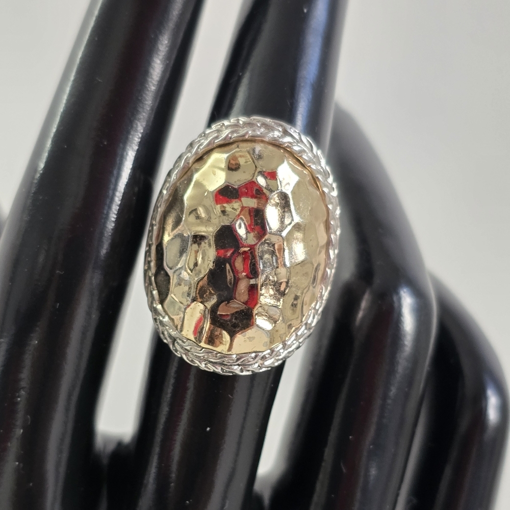 Sterling Silver 925 Hammered Silver Ring with Oval Setting